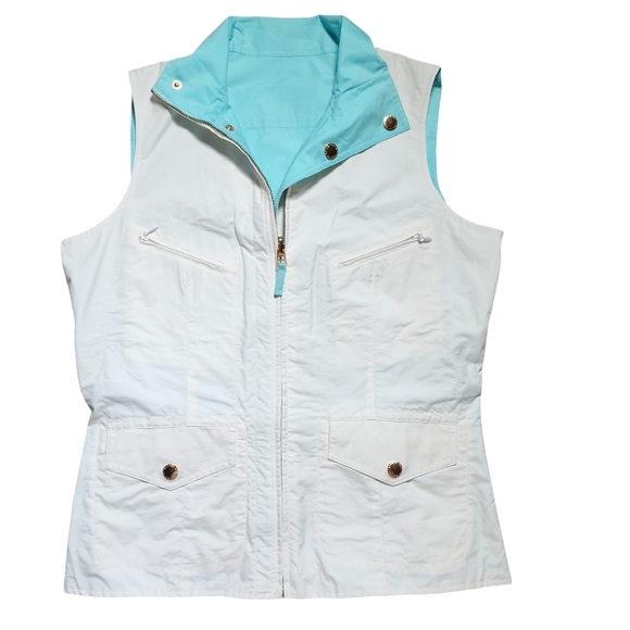 Lauren Ralph Lauren Jackets & Blazers - Ralph Lauren White Aqua Blue Zip Up Snap Reversible Vest Size S M